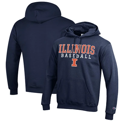 Men's Champion Navy Illinois Fighting Illini Baseball Stack Pullover Hoodie