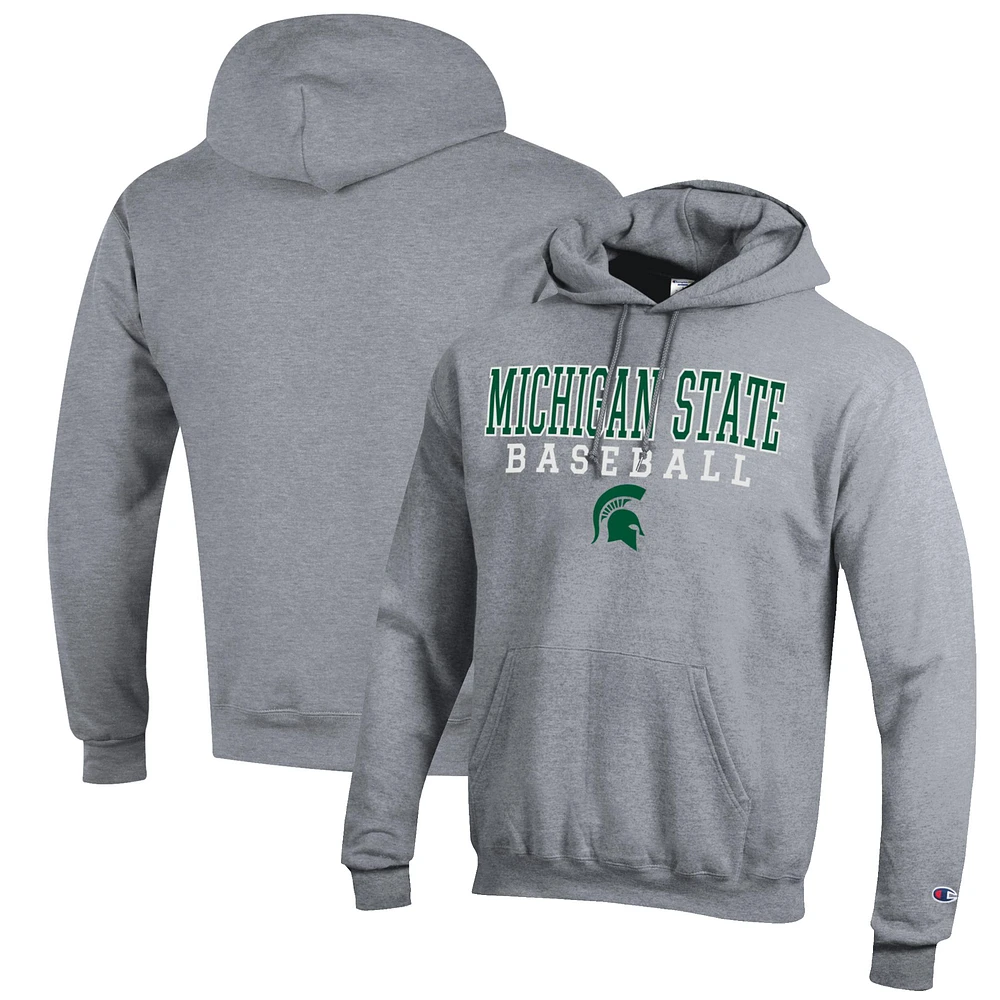 Men's Champion Gray Michigan State Spartans Baseball Stack Pullover Hoodie