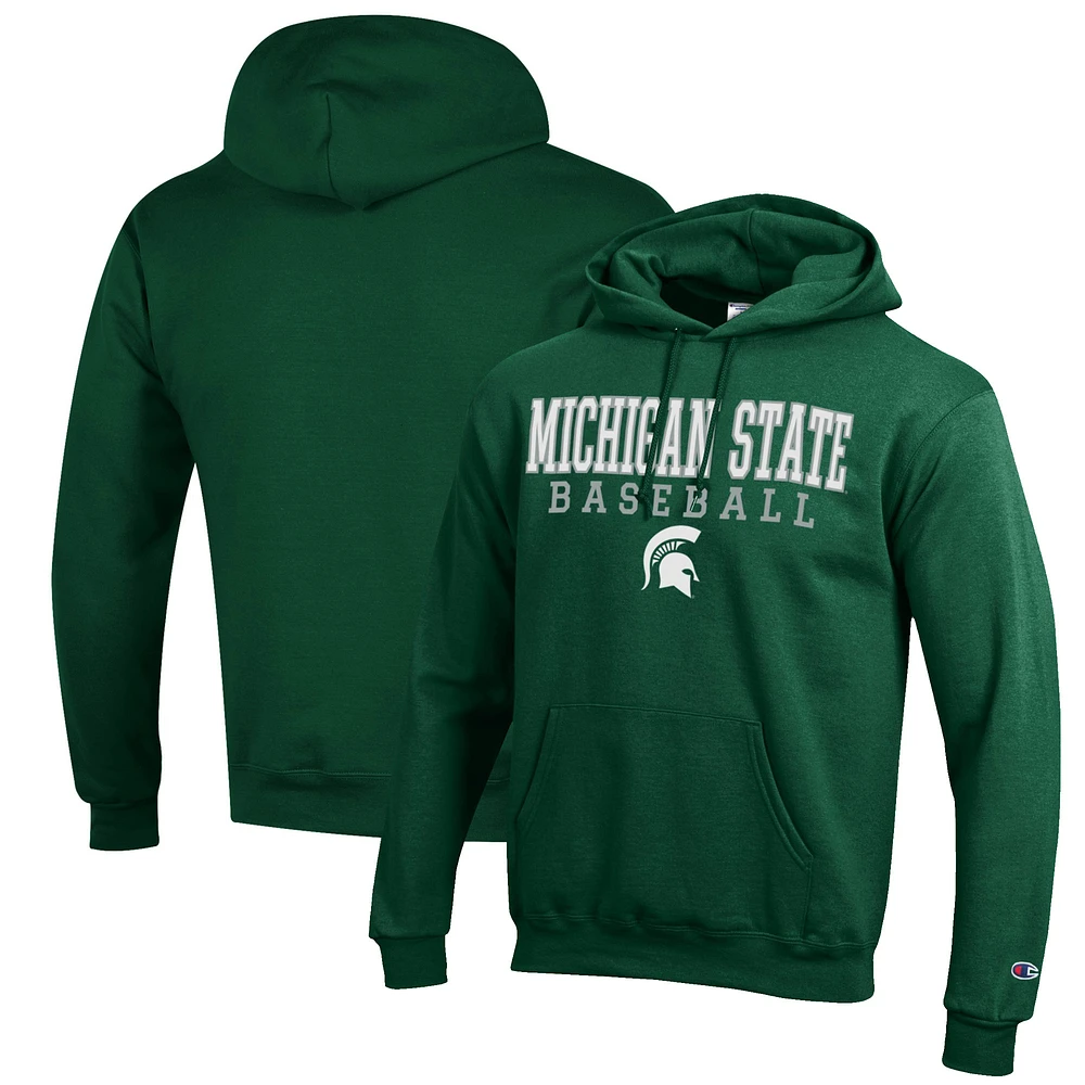 Men's Champion Green Michigan State Spartans Baseball Stack Pullover Hoodie
