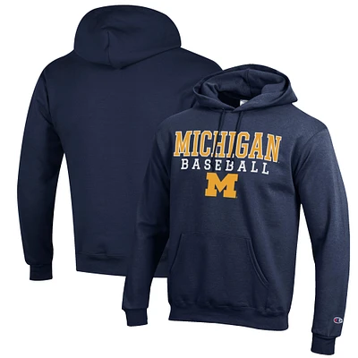 Men's Champion Navy Michigan Wolverines Baseball Stack Pullover Hoodie