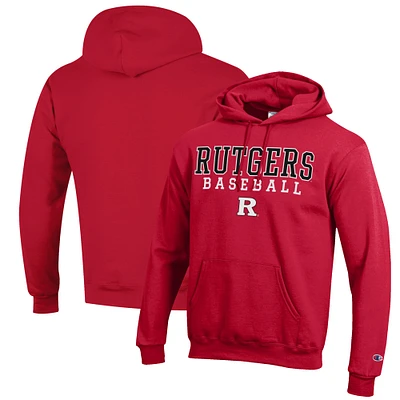 Men's Champion Scarlet Rutgers Knights Baseball Stack Pullover Hoodie