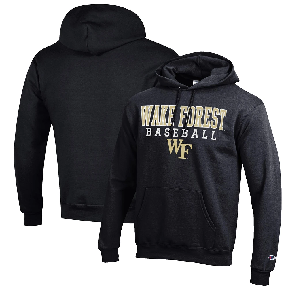 Men's Champion Black Wake Forest Demon Deacons Baseball Stack Pullover Hoodie