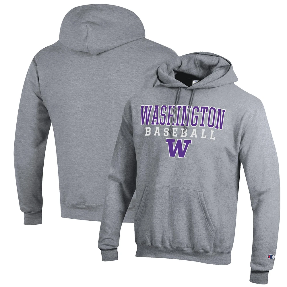 Men's Champion Gray Washington Huskies Baseball Stack Pullover Hoodie