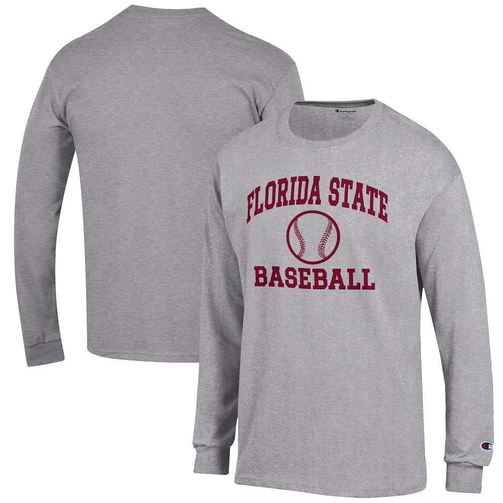 Men's Champion Gray Florida State Seminoles Baseball Icon Long Sleeve T-Shirt