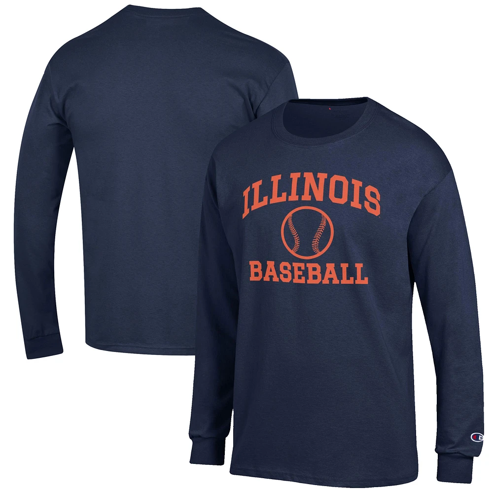 Men's Champion Navy Illinois Fighting Illini Baseball Icon Long Sleeve T-Shirt