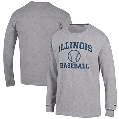 Men's Champion Gray Illinois Fighting Illini Baseball Icon Long Sleeve T-Shirt