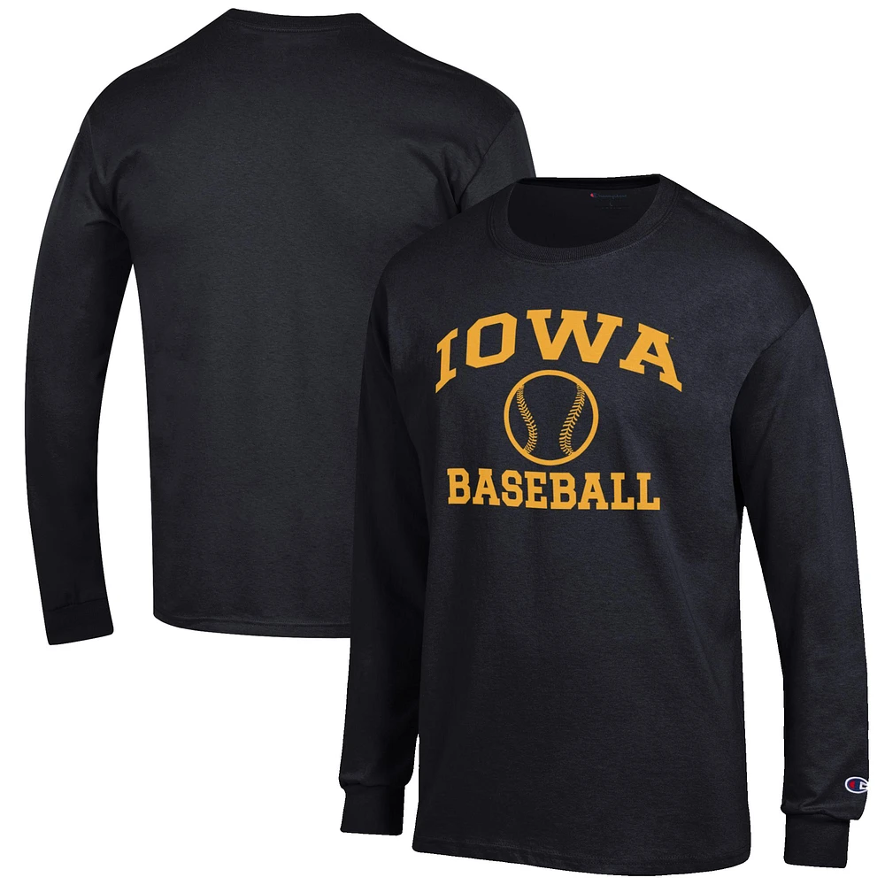 Men's Champion Black Iowa Hawkeyes Baseball Icon Long Sleeve T-Shirt
