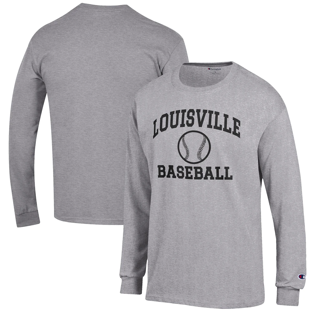 Men's Champion Gray Louisville Cardinals Baseball Icon Long Sleeve T-Shirt