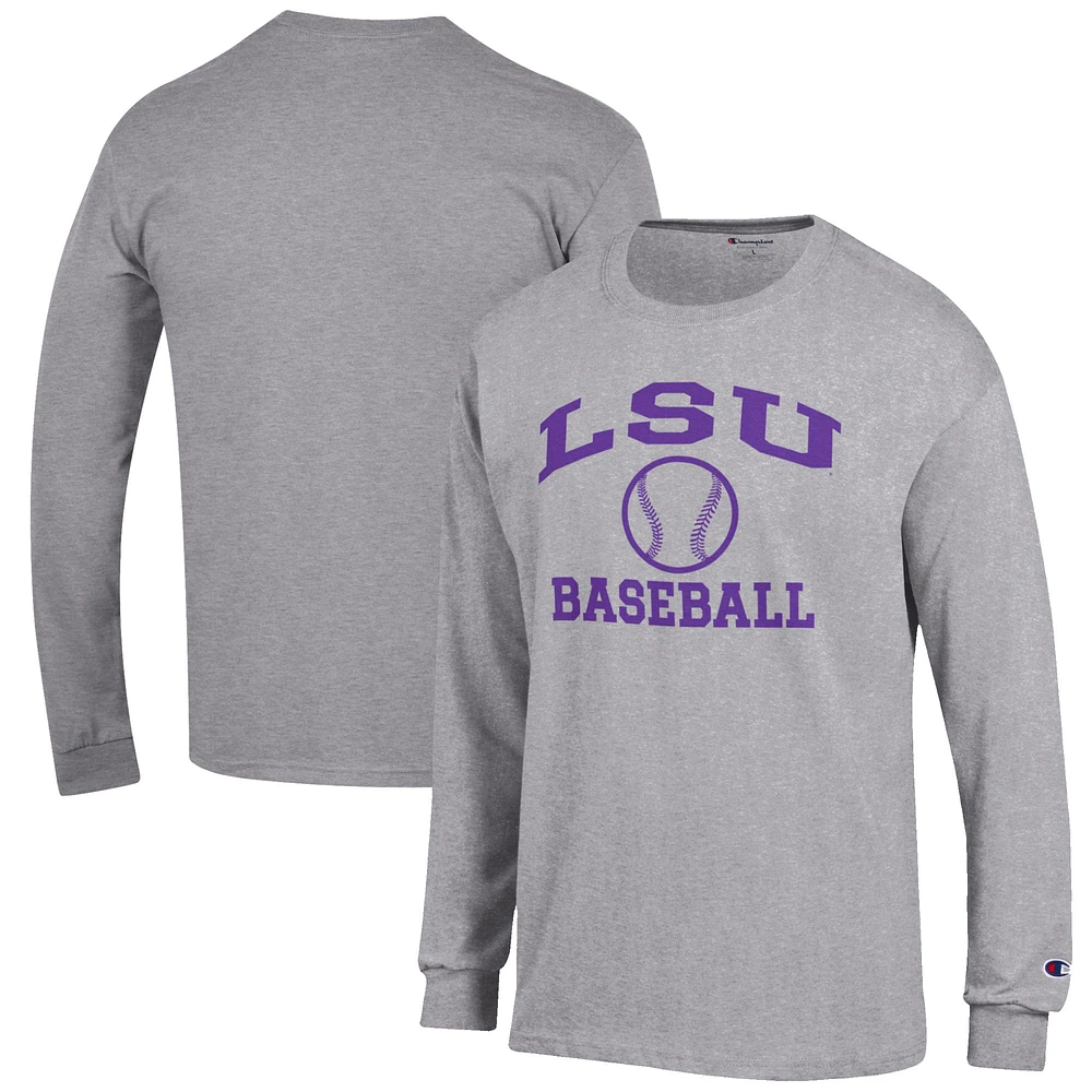 Men's Champion Gray LSU Tigers Baseball Icon Long Sleeve T-Shirt