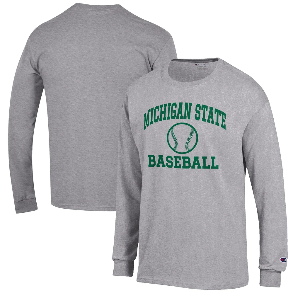 Men's Champion Gray Michigan State Spartans Baseball Icon Long Sleeve T-Shirt
