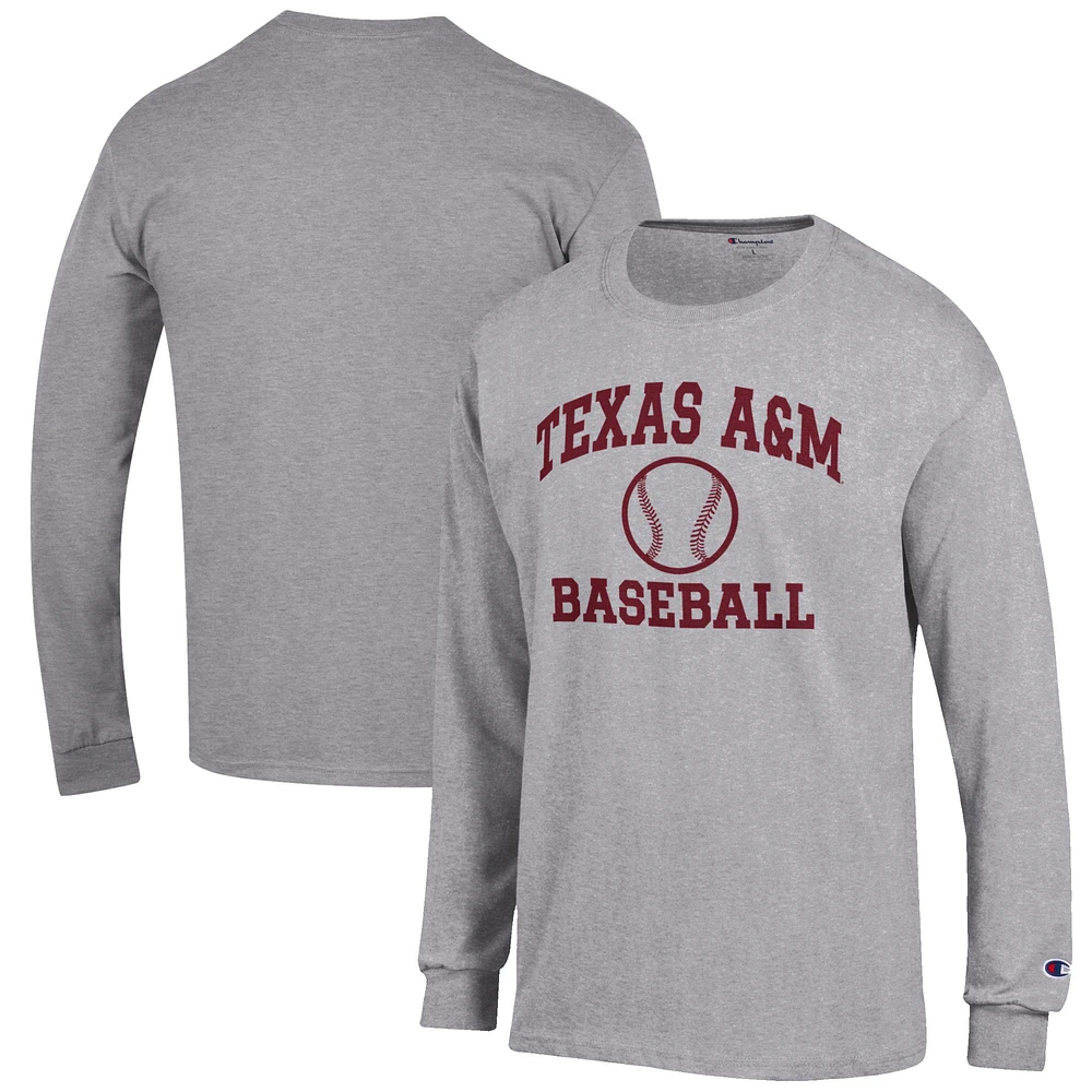 Men's Champion Gray Texas A&M Aggies Baseball Icon Long Sleeve T-Shirt