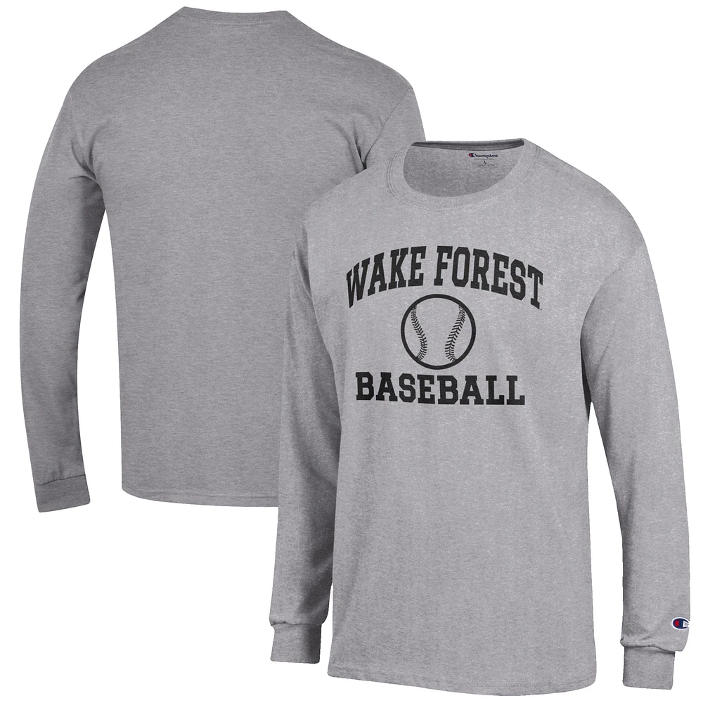 Men's Champion Gray Wake Forest Demon Deacons Baseball Icon Long Sleeve T-Shirt