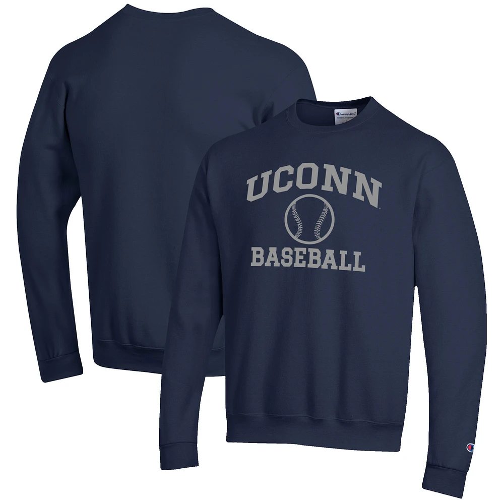 Men's Champion Navy UConn Huskies Baseball Icon Crewneck Pullover Sweatshirt