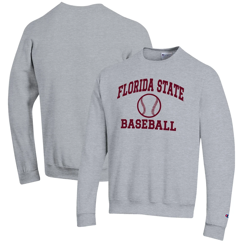 Men's Champion Gray Florida State Seminoles Baseball Icon Crewneck Pullover Sweatshirt