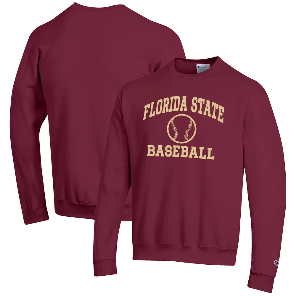 Men's Champion Garnet Florida State Seminoles Baseball Icon Crewneck Pullover Sweatshirt