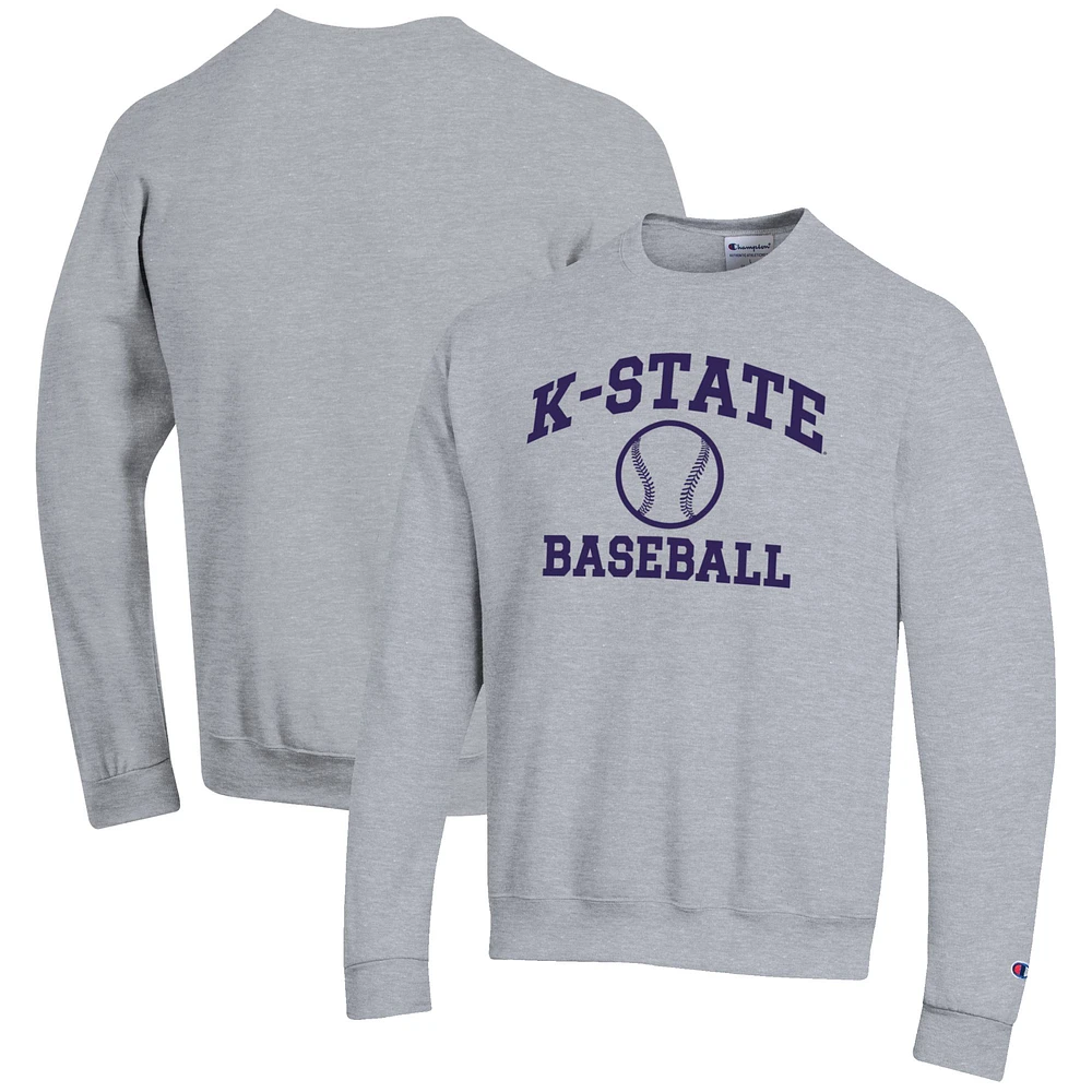 Men's Champion Gray Kansas State Wildcats Baseball Icon Crewneck Pullover Sweatshirt