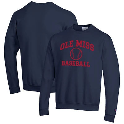 Men's Champion Navy Ole Miss Rebels Baseball Icon Crewneck Pullover Sweatshirt