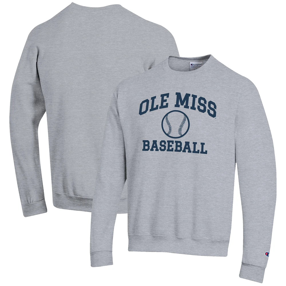 Men's Champion Gray Ole Miss Rebels Baseball Icon Crewneck Pullover Sweatshirt