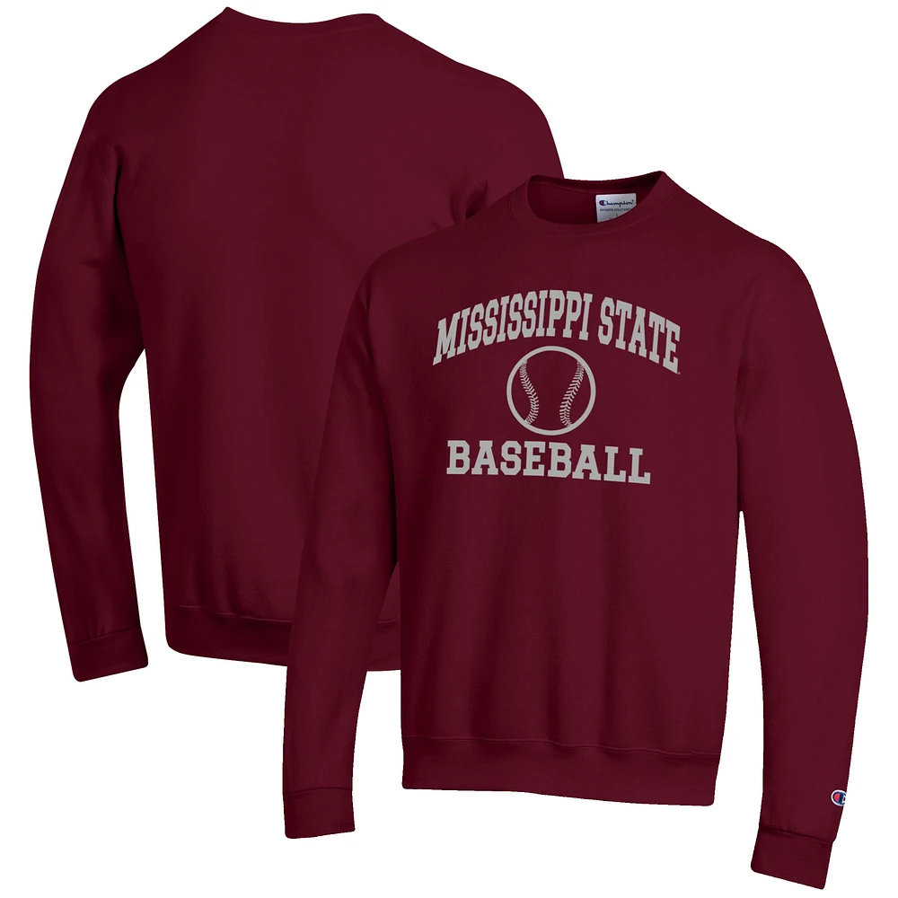 Men's Champion Maroon Mississippi State Bulldogs Baseball Icon Crewneck Pullover Sweatshirt