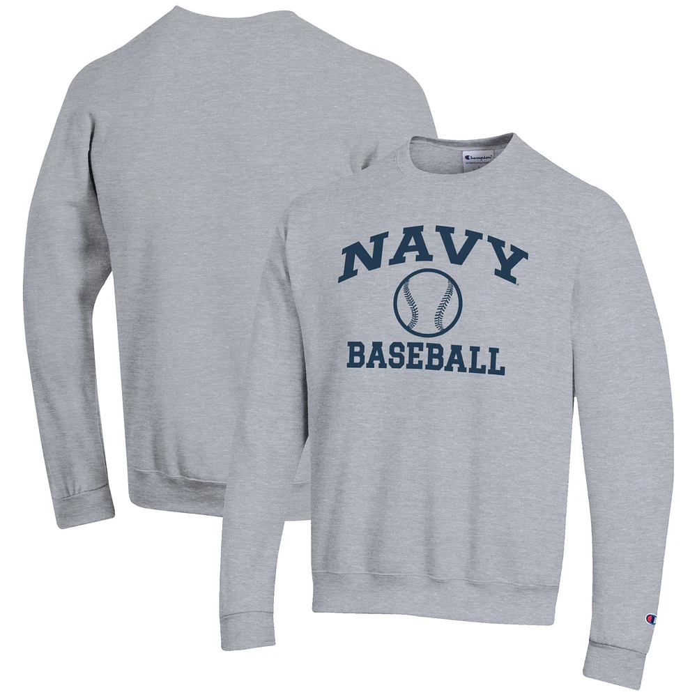 Men's Champion Gray Navy Midshipmen Baseball Icon Crewneck Pullover Sweatshirt