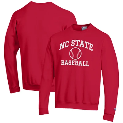 Men's Champion Red NC State Wolfpack Baseball Icon Crewneck Pullover Sweatshirt