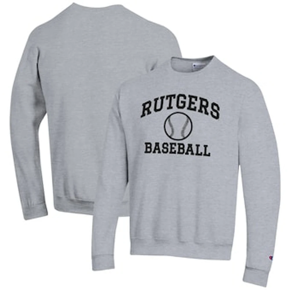 Men's Champion Gray Rutgers Scarlet Knights Baseball Icon Crewneck Pullover Sweatshirt
