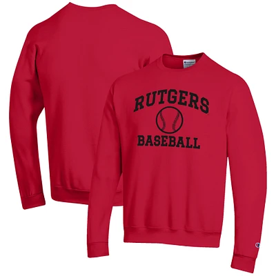 Men's Champion Scarlet Rutgers Knights Baseball Icon Crewneck Pullover Sweatshirt