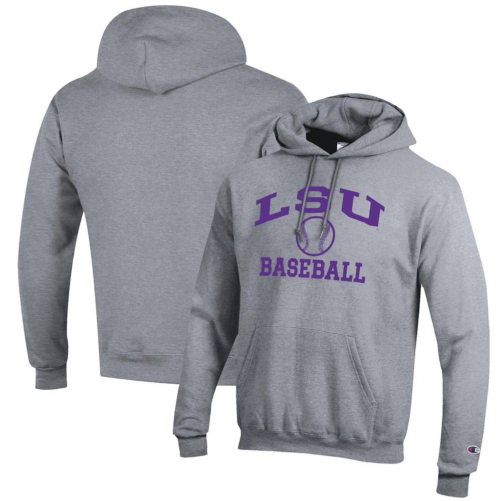 Men's Champion Gray LSU Tigers Baseball Icon Pullover Hoodie
