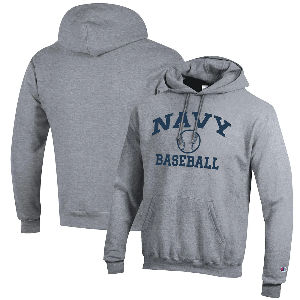 Men's Champion Gray Navy Midshipmen Baseball Icon Pullover Hoodie