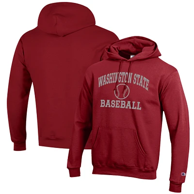 Men's Champion Crimson Washington State Cougars Baseball Icon Pullover Hoodie