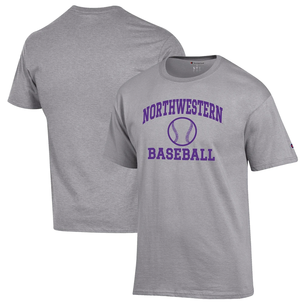 Men's Champion Gray Northwestern Wildcats Baseball Icon T-Shirt