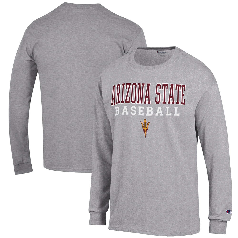 Men's Champion Gray Arizona State Sun Devils Baseball Stack Long Sleeve T-Shirt
