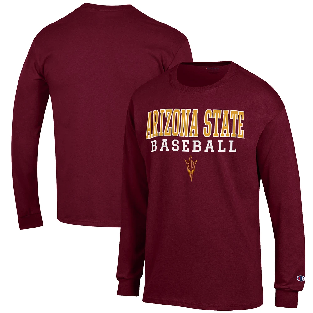 Men's Champion Maroon Arizona State Sun Devils Baseball Stack Long Sleeve T-Shirt