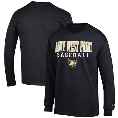 Men's Champion Black Army Knights Baseball Stack Long Sleeve T-Shirt