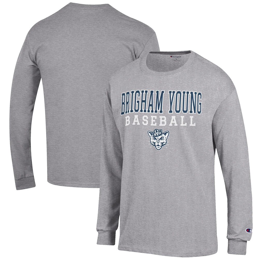 Men's Champion Gray BYU Cougars Baseball Stack Long Sleeve T-Shirt