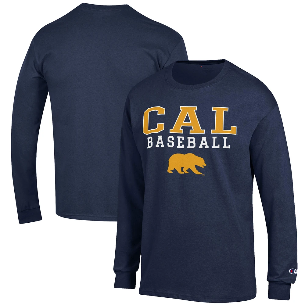 Men's Champion Navy Cal Bears Baseball Stack Long Sleeve T-Shirt