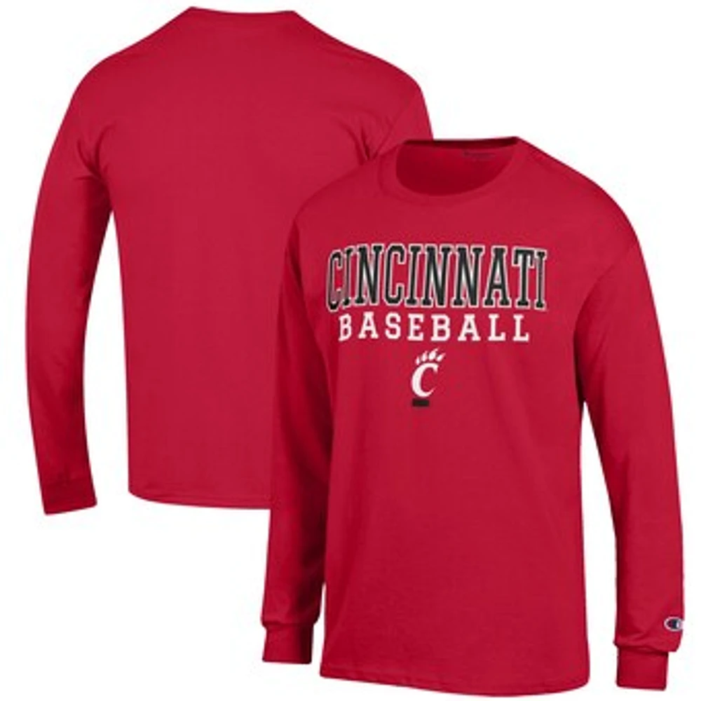 Men's Champion Red Cincinnati Bearcats Baseball Stack Long Sleeve T-Shirt