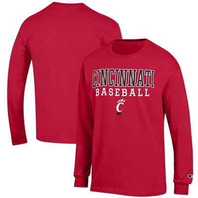 Men's Champion Red Cincinnati Bearcats Baseball Stack Long Sleeve T-Shirt