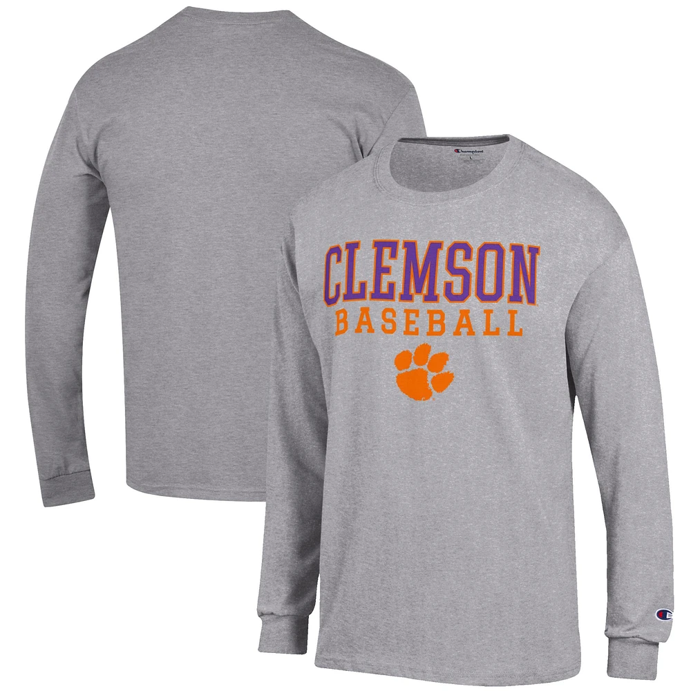 Men's Champion Gray Clemson Tigers Baseball Stack Long Sleeve T-Shirt