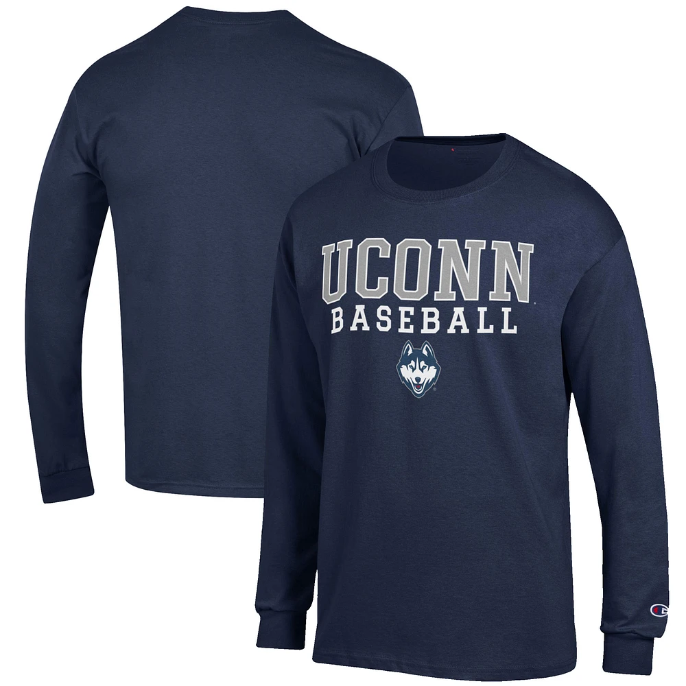 Men's Champion Navy UConn Huskies Baseball Stack Long Sleeve T-Shirt