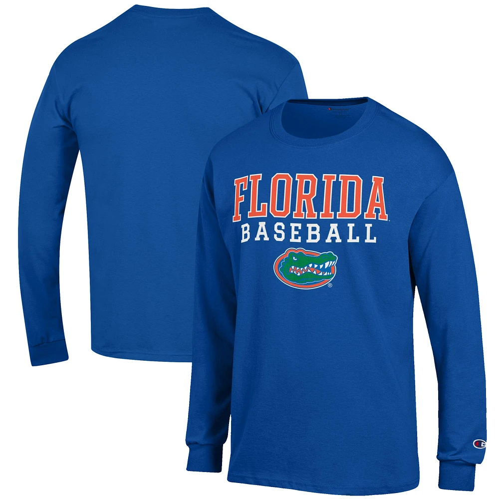 Men's Champion Royal Florida Gators Baseball Stack Long Sleeve T-Shirt