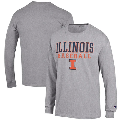 Men's Champion Gray Illinois Fighting Illini Baseball Stack Long Sleeve T-Shirt