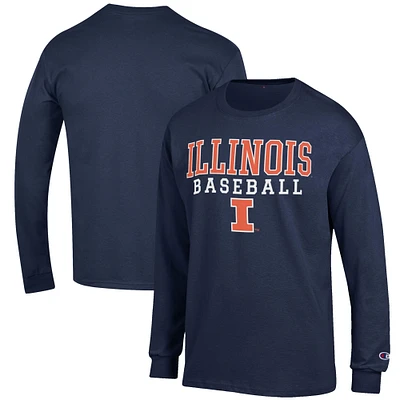 Men's Champion Navy Illinois Fighting Illini Baseball Stack Long Sleeve T-Shirt