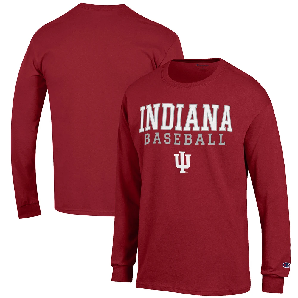 Men's Champion Crimson Indiana Hoosiers Baseball Stack Long Sleeve T-Shirt