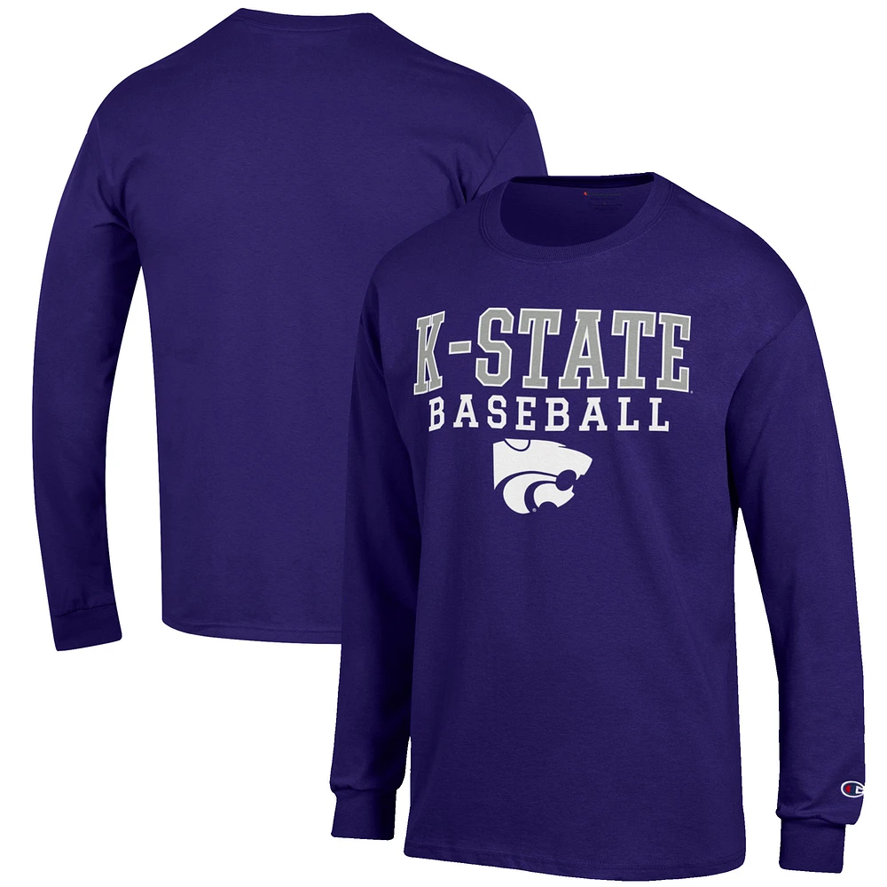 Men's Champion Kansas State Wildcats Baseball Stack Long Sleeve T-Shirt