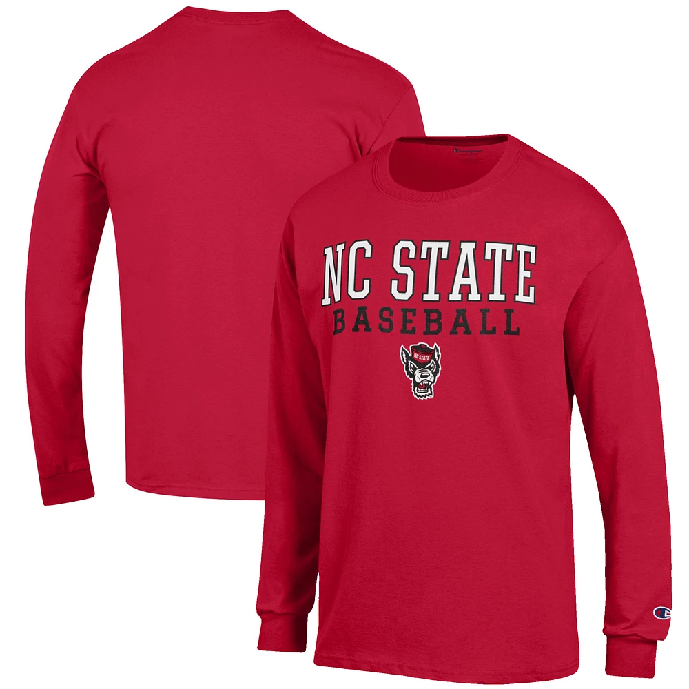 Men's Champion Red NC State Wolfpack Baseball Stack Long Sleeve T-Shirt