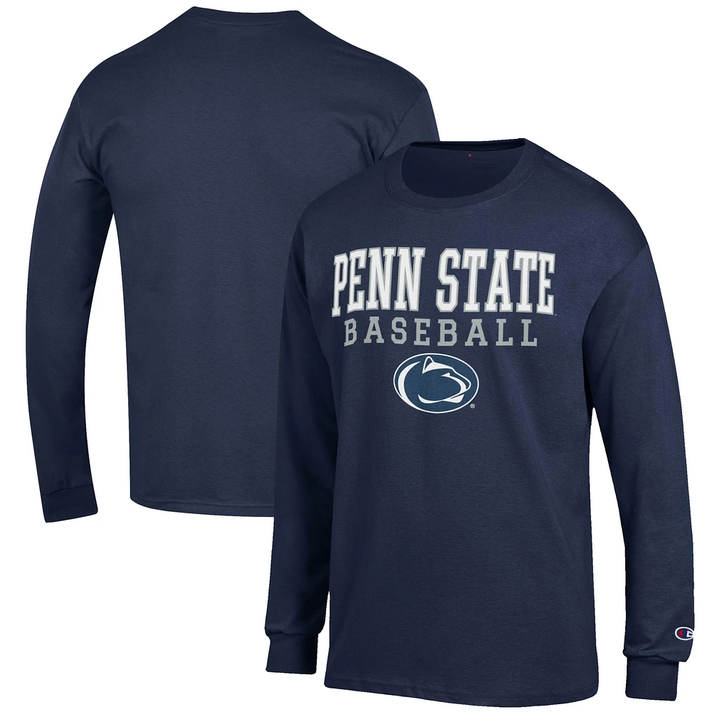 Men's Champion Navy Penn State Nittany Lions Baseball Stack Long Sleeve T-Shirt