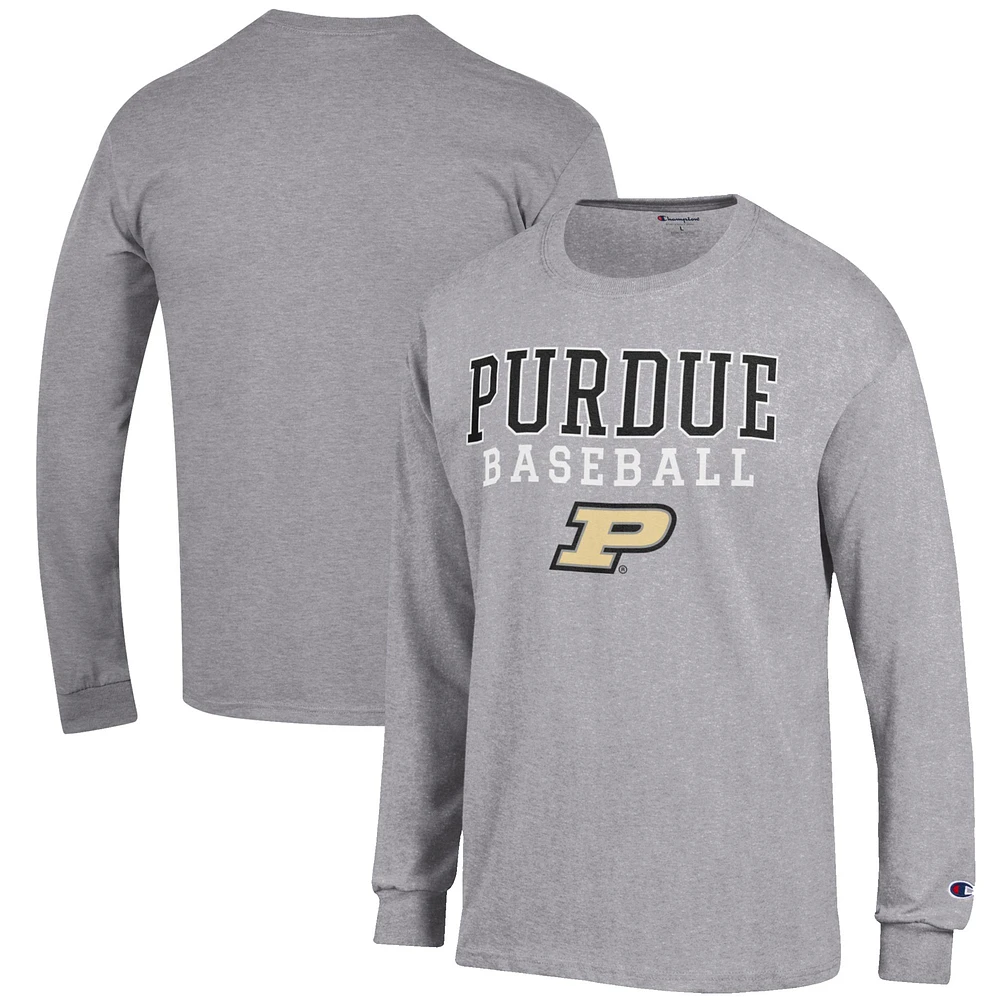 Men's Champion Gray Purdue Boilermakers Baseball Stack Long Sleeve T-Shirt