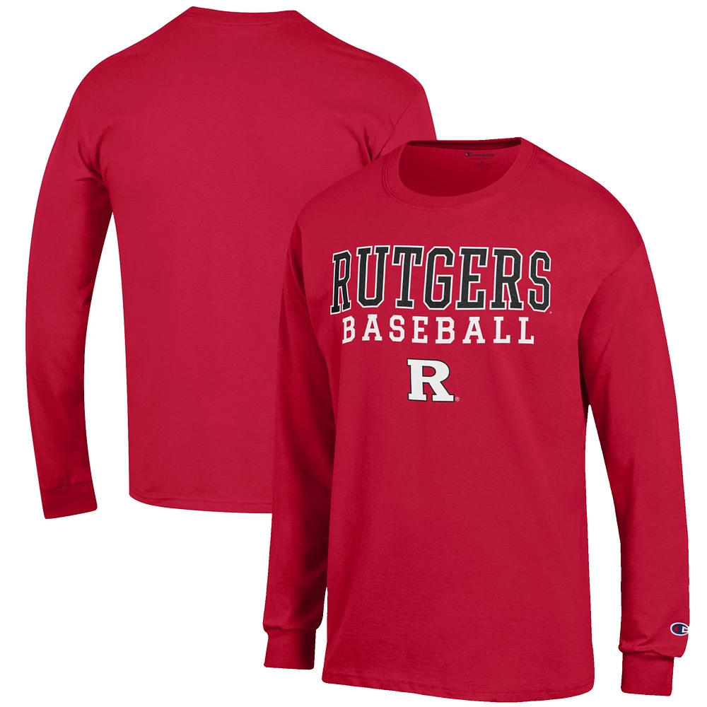 Men's Champion Scarlet Rutgers Knights Baseball Stack Long Sleeve T-Shirt