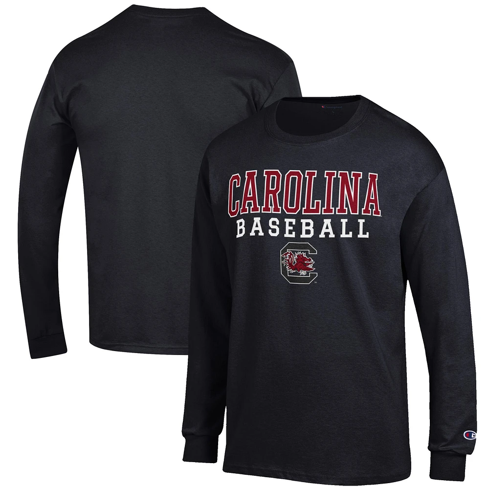 Men's Champion Black South Carolina Gamecocks Baseball Stack Long Sleeve T-Shirt